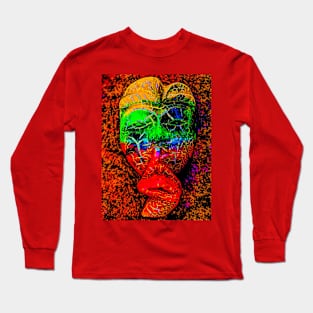 A Bali face mask on red background Long Sleeve T-Shirt